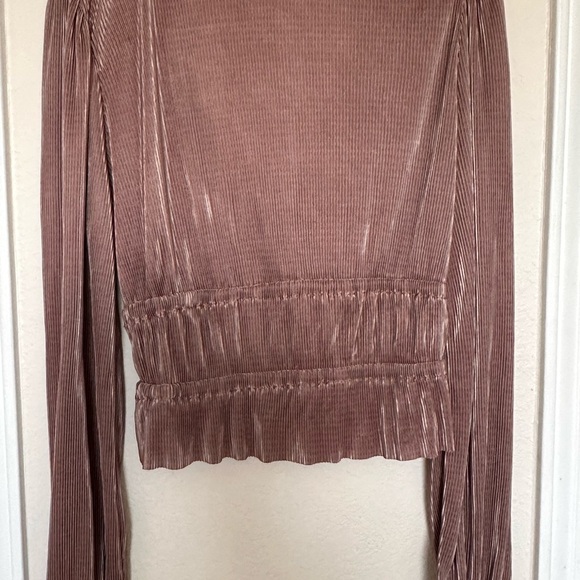 Zara Taupe V-Neck Blouse with Drawstring - Picture 4 of 4